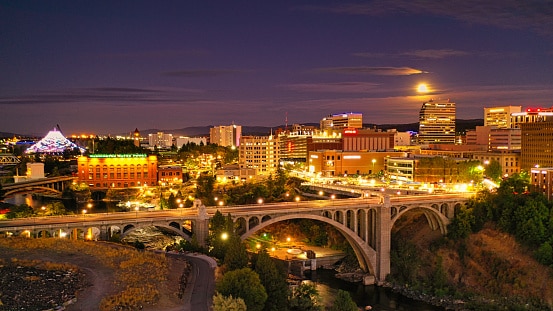 Moon over Spokane wa