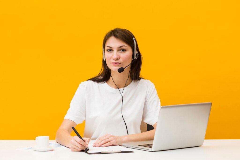 Best Top 10 Telemarketing Services in Texas 2025 for Business Growth 10 front view woman posing her desk while wearing headset 23 2148434780