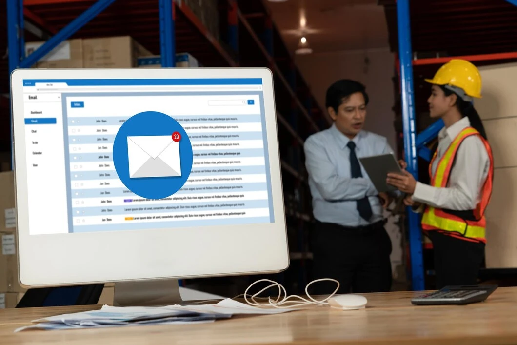Email Marketing for Cannabis Brands 38 Computer displaying email database management system in cannabis business warehouse with professionals discussing