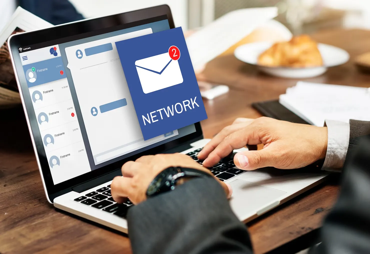 Email Marketing For Logistics 31 Professional creating custom email campaigns on laptop with network interface for logistics marketing