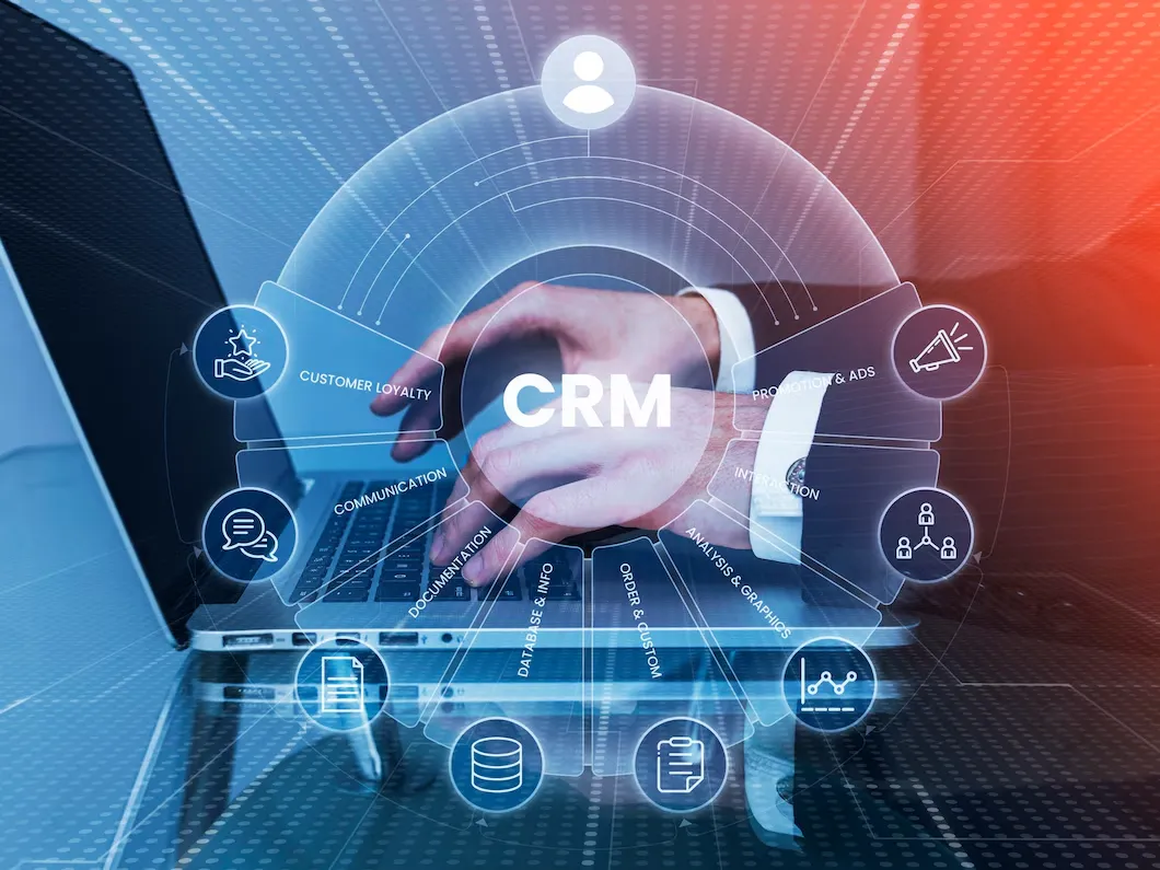 Lead Generation Agency New York 39 Digital CRM interface with lead management icons showing customer loyalty, communication and data analytics features