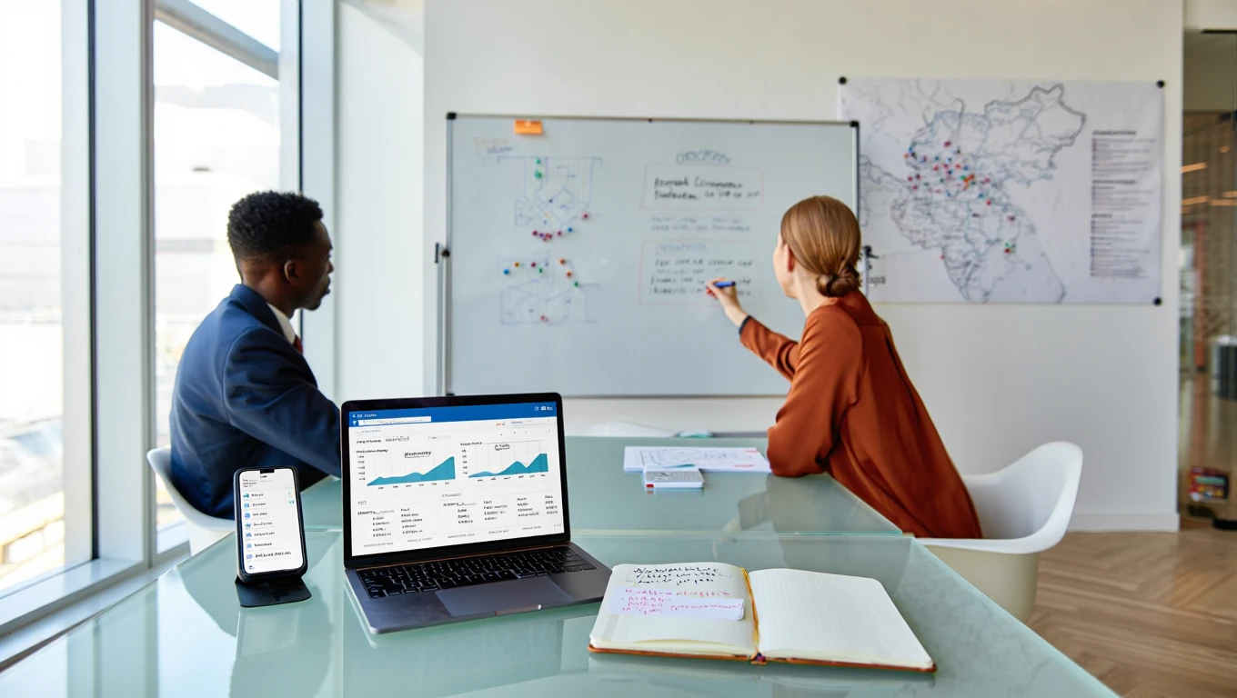 Lead Generation Dallas-Fort Worth 37 Marketing team developing local SEO lead generation strategy with analytics dashboard and geographic mapping