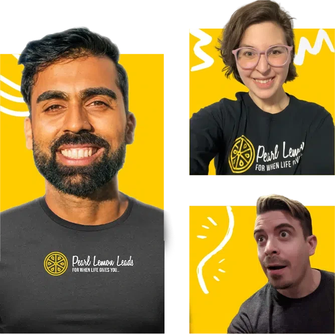 Three team members in Pearl Lemon branded shirts